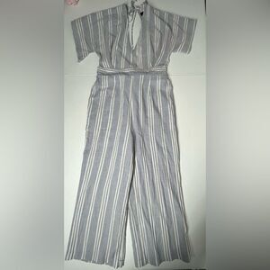 Crystal sky striped cropped jumpsuit Size 3 Gray White Cotton Blend